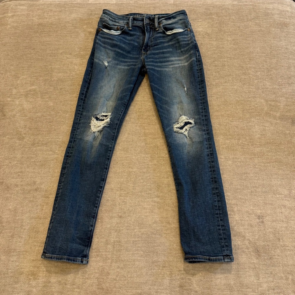 American Eagle Outfitters Men's‎ Jeans Size 26x28 Airflex Slim Distressed Blue